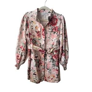 NWOT Anthropologie Mare Mare Floral Mini Shirt Dress Puff Sleeves Pink‎ Sz-XS